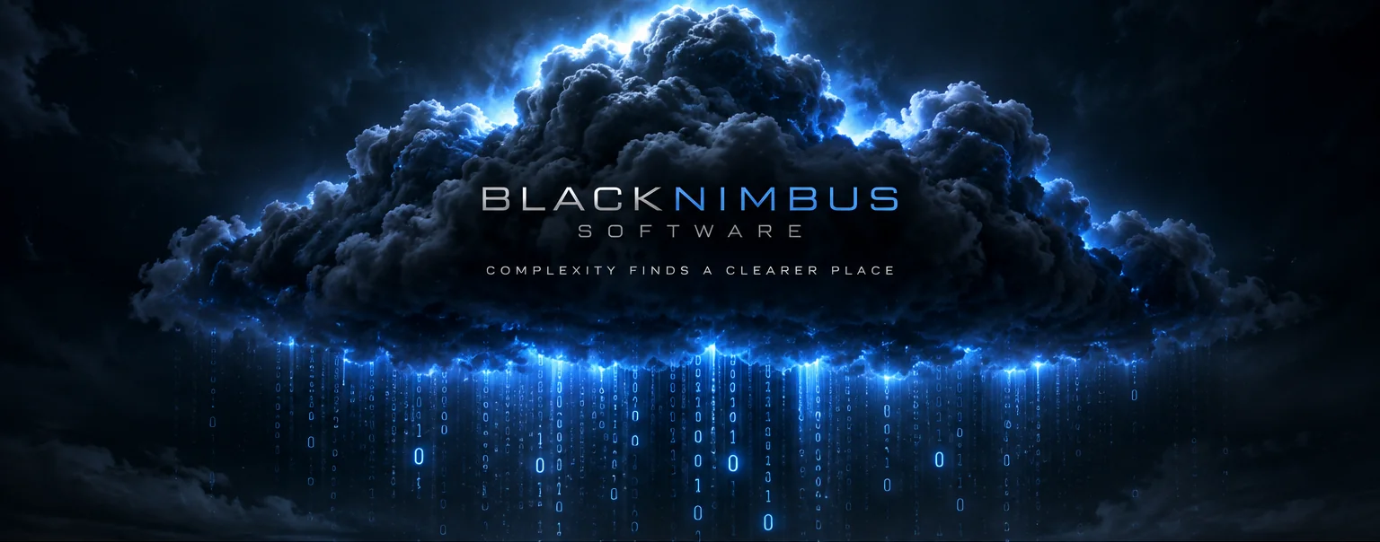 BlackNimbus Software cloud over a grounded mountain landscape